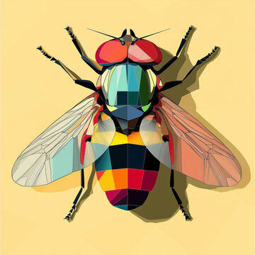 Geometric illustration of a fly in WPAP style on yellow background