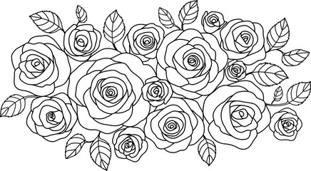 Beautiful bouquet of roses. Outline illustration for greeting card, wedding invitation and other holiday background.