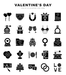 Set of simple Glyph Valentine'S Day Icons. Glyph art icons pack.