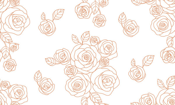 Rose outline seamless pattern. Spring floral vector illustration for fashion, textile, fabric, decoration.