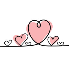 Continuous line drawing of a heart, black and white vector minimalist love concept illustration.