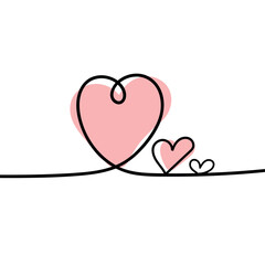 Continuous line drawing of a heart, black and white vector minimalist love concept illustration.