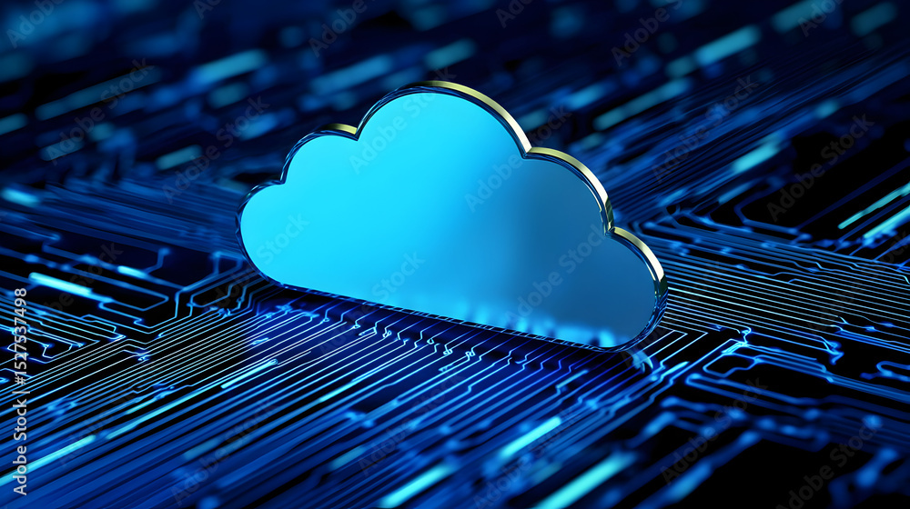 Aufkleber a stylized blue cloud symbol on a digital circuit background, representing cloud computing and data 
