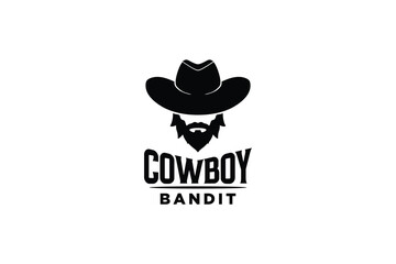 cowboy silhouette with hat illustration logo, Western Retro Cowboy concept