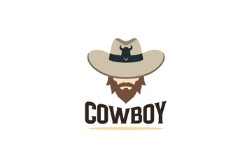 cowboy silhouette with hat illustration logo, Western Retro Cowboy concept