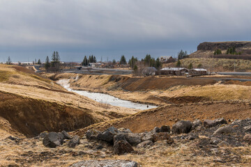 Reykjaladur  Vapor Valley, geothermal area in southern Iceland on April 16, 2024.