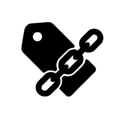 Price tag with chain symbol representing fixed pricing – solid black icon