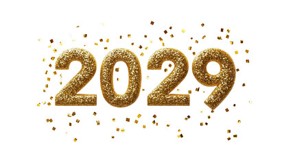 Glittering Gold 2029 New Year Design with Confetti