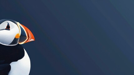 Close-up portrait of a puffin, showcasing its vibrant plumage against a dark backdrop.