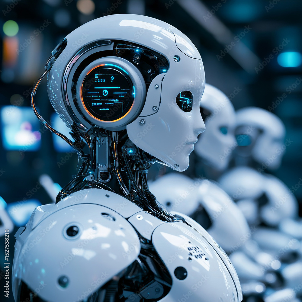 Poster cloud security, hands of robot hold cloud security system network connection, data protection, priva