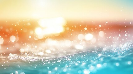 Scena astratta accentuata da colori brillanti. In primo piano, ci sono riflessi di luce sull'acqua. I colori variano dall'azzurro in basso e sfumano verso calde tonalità arancioni e gialle in alto.
