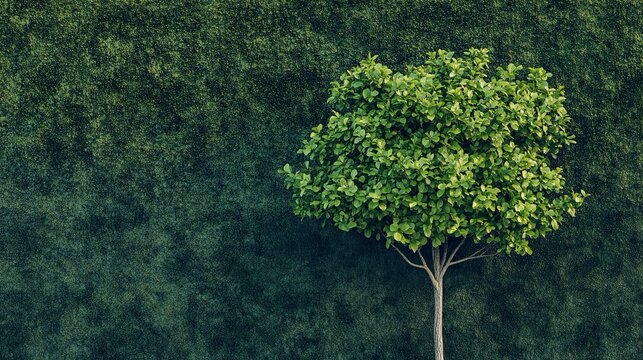 Un'illustrazione digitale raffigura un albero solitario in primo piano, con una lussureggiante foresta sullo sfondo