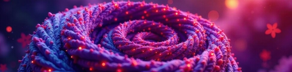 Intertwined purple & red spirals, intense hues , bold, red