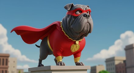 Superhero Bulldog 3D Cartoon Character Illustration