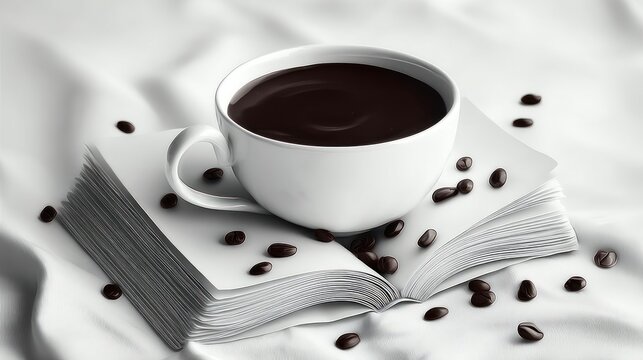 Coffee cup on open book