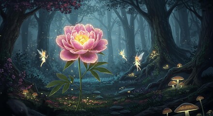 Enchanted Forest Glowing Peony and Fairy Realm