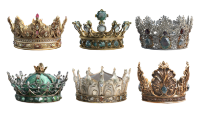 Exquisite Collection of Historic Crowns with Gemstones and Ornate Designs