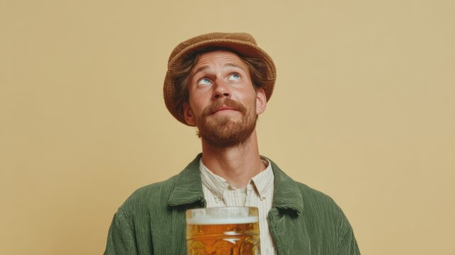 National Blame Someone Else Day Celebration with Cheerful Man Holding Beer Mug, Oktoberfest Vibes and Fall Harvest Fest for Fun Social Gatherings