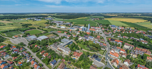 Blick über Schrozberg auf der Hohenloher Ebene im Nordosten Württembergs