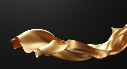 Gold luxury fabric isolated on black background 3D render