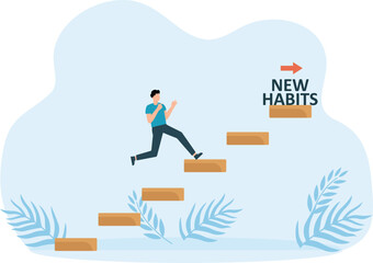 Businessman climbing ladder to new habit and new habit choice, Choose new direction and make choice concept
