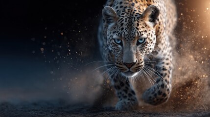 Fototapeta premium A leopard is running through the sand