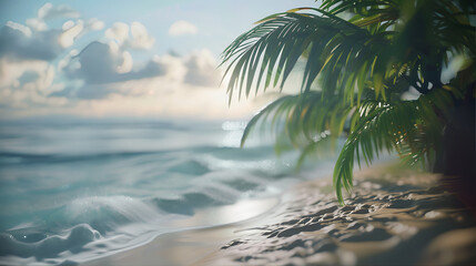 Tropical beach with palm trees and sea scene