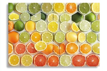 Colorful Array of Citrus Fruits in Hexagonal Arrangement Design