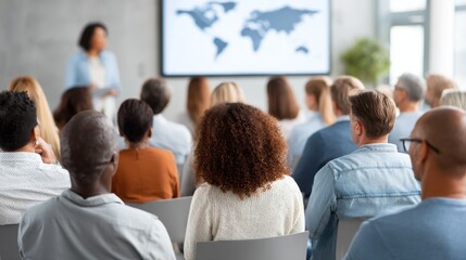 Fototapeta premium A woman is giving a presentation to a group of people