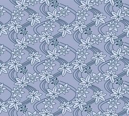 Japanese Wild Leaf Flow Line Vector Seamless Pattern