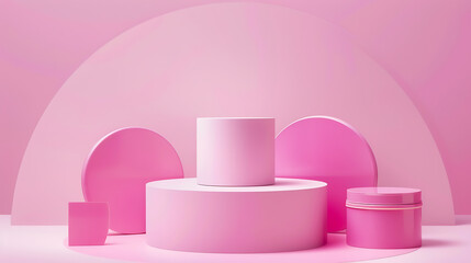 Pink geometric shapes create a modern abstract background for product display and presentation