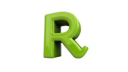 Fototapeta premium 3D Glossy Green Letter R - Alphabetical Font, Isolated on Transparent Background