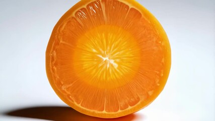 Bright orange citrus fruit cross-section on plain background, revealing fleshy interior with a distinct star-shaped pattern and vibrant color - Powered by Adobe