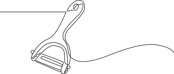 Peeler kitchen continuous line. Continuous one line drawing Peeler kitchen. Kitchen, equipment concept. single line drawing, continuous line drawing of vegetable peeler. Vector Ilustration.