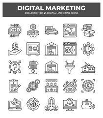 Fototapeta premium Collection of 25 Digital Marketing Icons: A Visual Guide to Modern Business Strategies