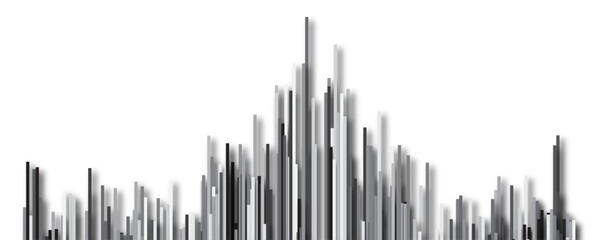 Abstract Vertical Line Cityscape. Black and White Modern Skyline Vector Grayscale Urban Silhouette Minimal Tech. Art for Music, Architecture, and Futuristic Background Design.