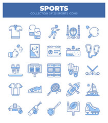 Collection of 25 Sports Icons. A Visual Guide to Various Sports and Their Equipment