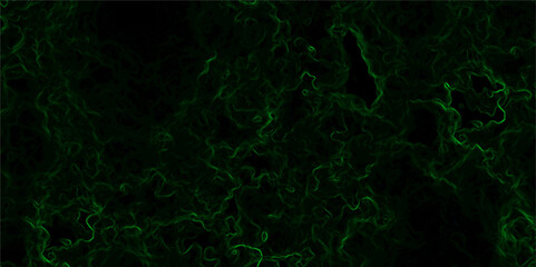 Abstract dark background composed of swirling, cloud-like textures in deep black and vibrant neon green. Electric plasma or smoke tendrils, forming glowing, intricate, organic shapes across the canvas
