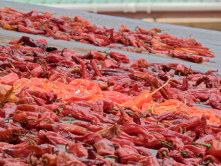red chili peppers on the roof for drying
