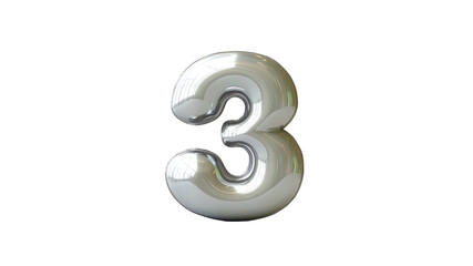 Fototapeta premium Shiny Silver Balloon Number Three 3D Render