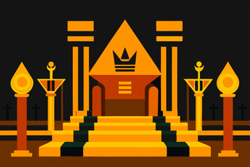 Golden Throne Room Majestic Pyramid Design with Regal Pillars and Crown