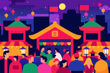 Obraz premium Vibrant Night Market Scene A Colorful Celebration of Culture and Festivities