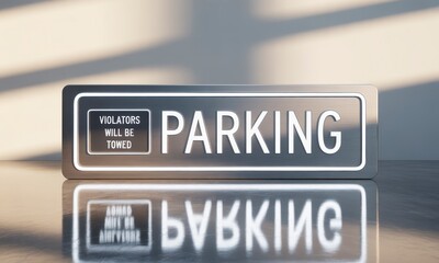 Obraz premium Parking Sign with Warning about Towing Violators on Reflective Surface