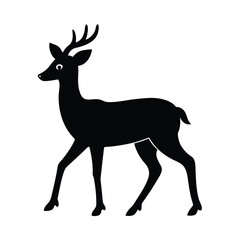 Deer Gentle Walk Black Vector Silhouette