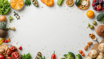 Vegetables and Fruits on a White Background for Healthy Eating and Cooking Concepts