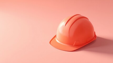 Fototapeta premium Coral Hard Hat Centered on Pastel Background for Safety and Construction Use