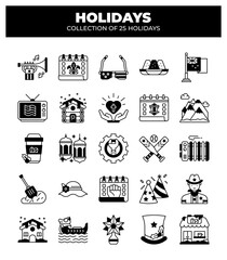 Collection of 25 Holidays. Icons and Symbols for Festive Occasions