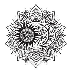 Sun and Moon Mandala – Spiritual Balance Vector Illustration