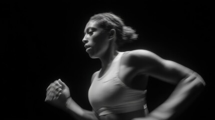 A woman running with her hair in a bun