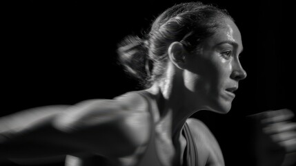 A woman running with her hair in a bun